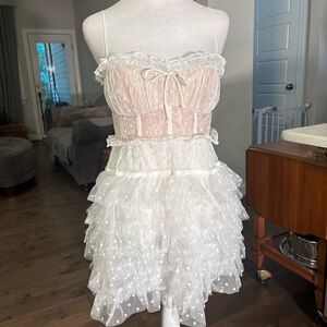 For Love And Lemons White and sheer corset Ruffle Dress